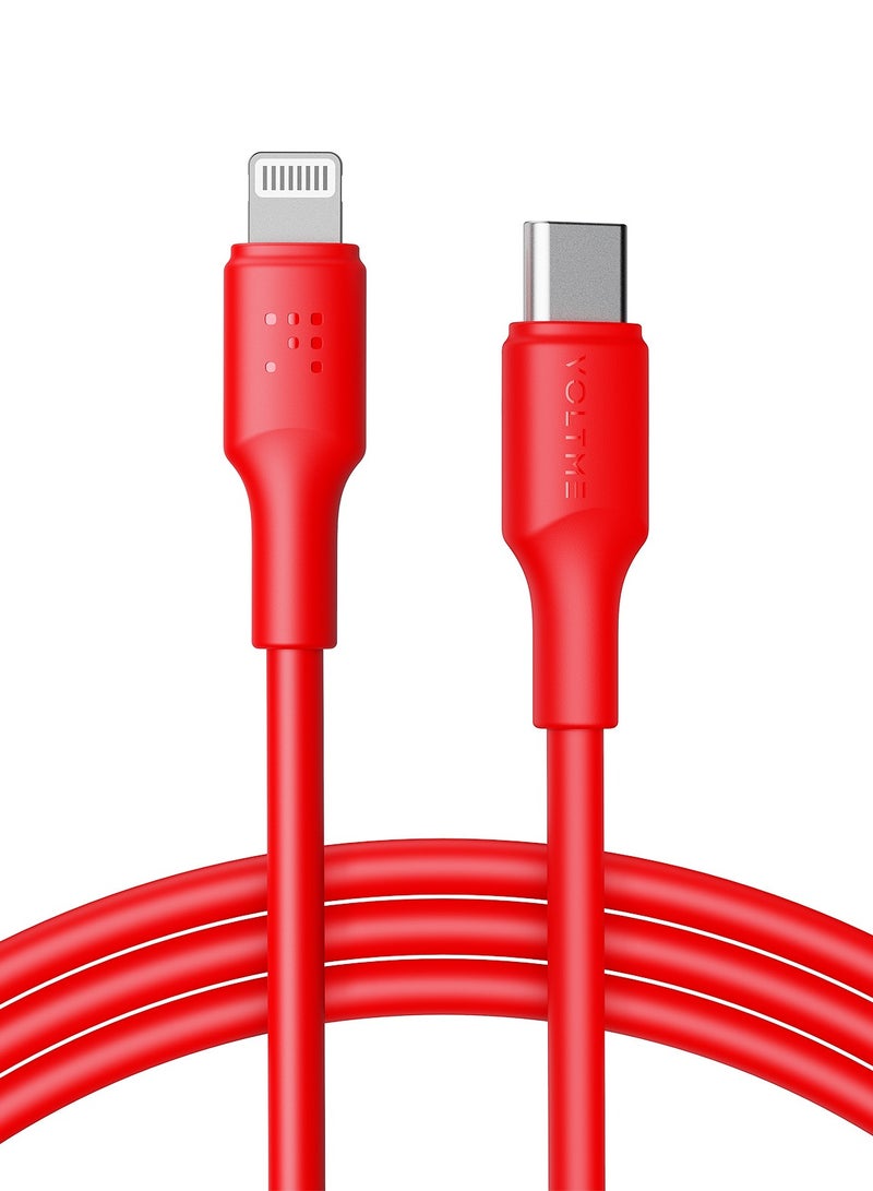 VOLTME iPhone Charging Cable Type-C to Lightning (1.2 meters), Fast Charging USB-C to Lightning Cable, 30W Power Delivery, High-Speed Data Transfer, Durable and Tangle-Free, Compatible with iPhone 14/14 Pro/14 Plus/14 Pro Max, iPhone 13/13 Pro/13 Pro Max/13 Mini, iPhone 12/12 Pro/11/XS/XR/8/8 Plus, iPad Pro, iPad Air, AirPods – Red - Image 1